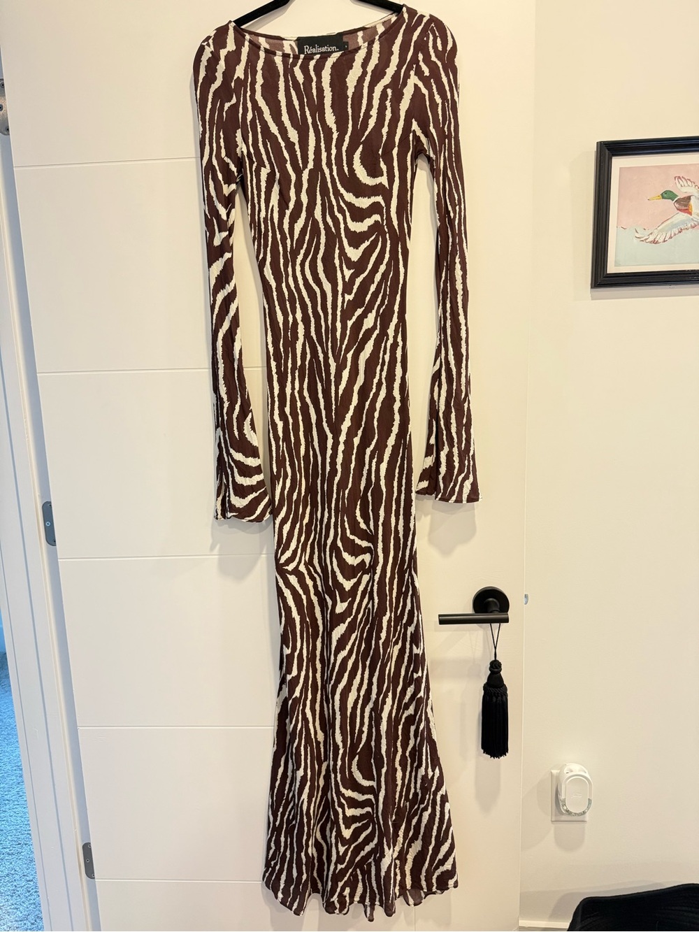 Realisation Par Brown and Cream Zebra-Print Long Maxi Dress